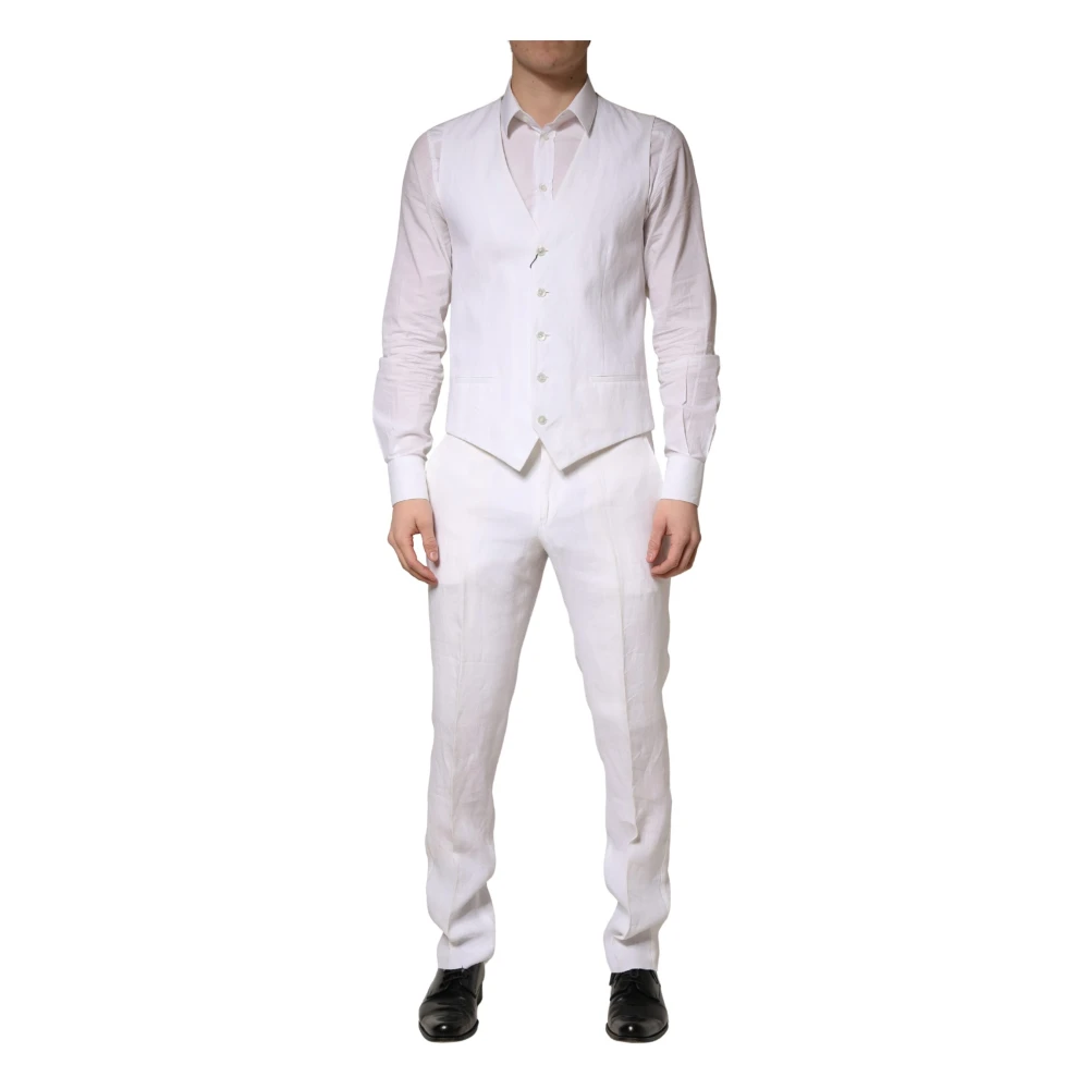 Dolce & Gabbana , Single Breasted Suits, Male, White, M, Sartoria Linen 2 Piece Suit