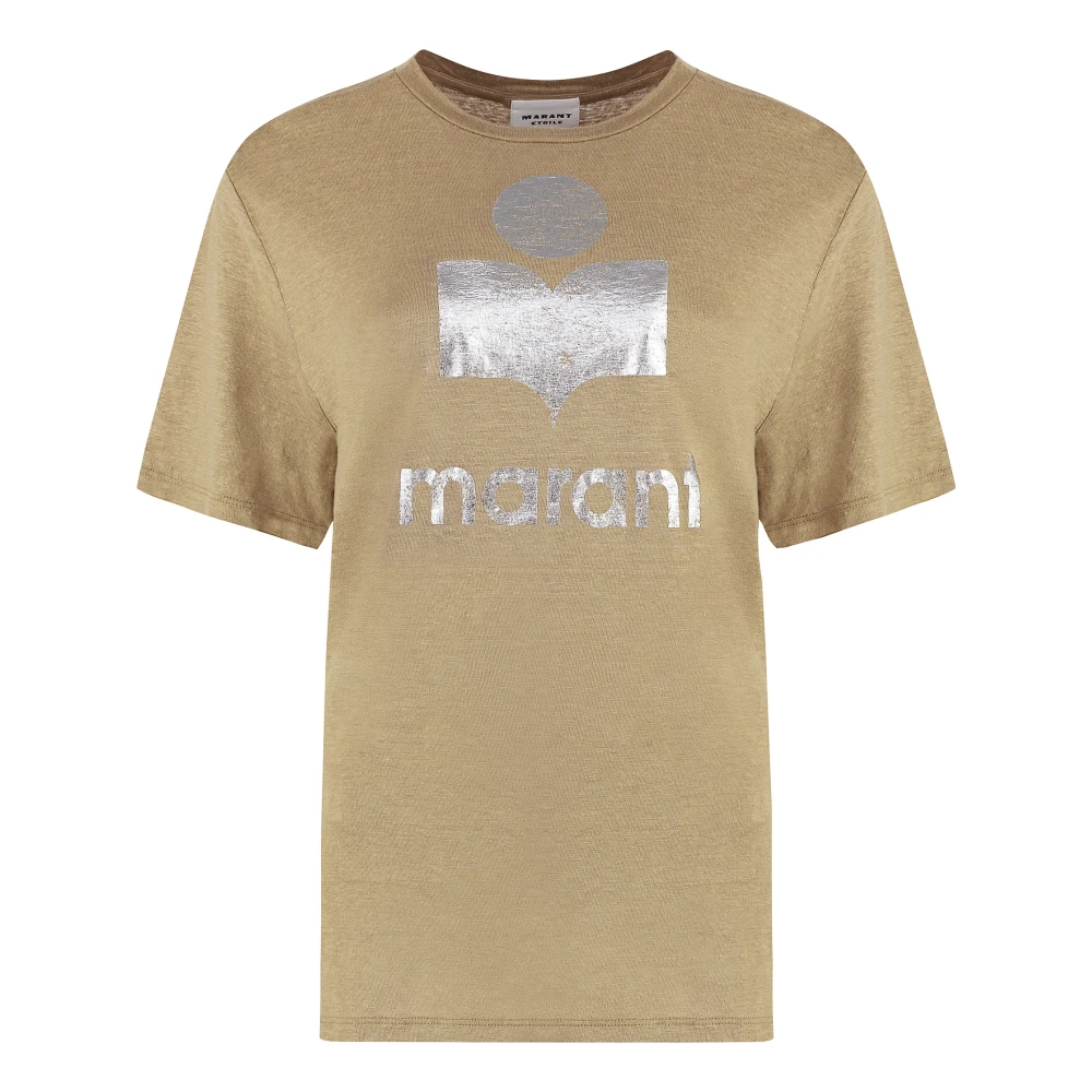 Isabel Marant Étoile Linne T-shirt med Logotyptryck Brown, Dam