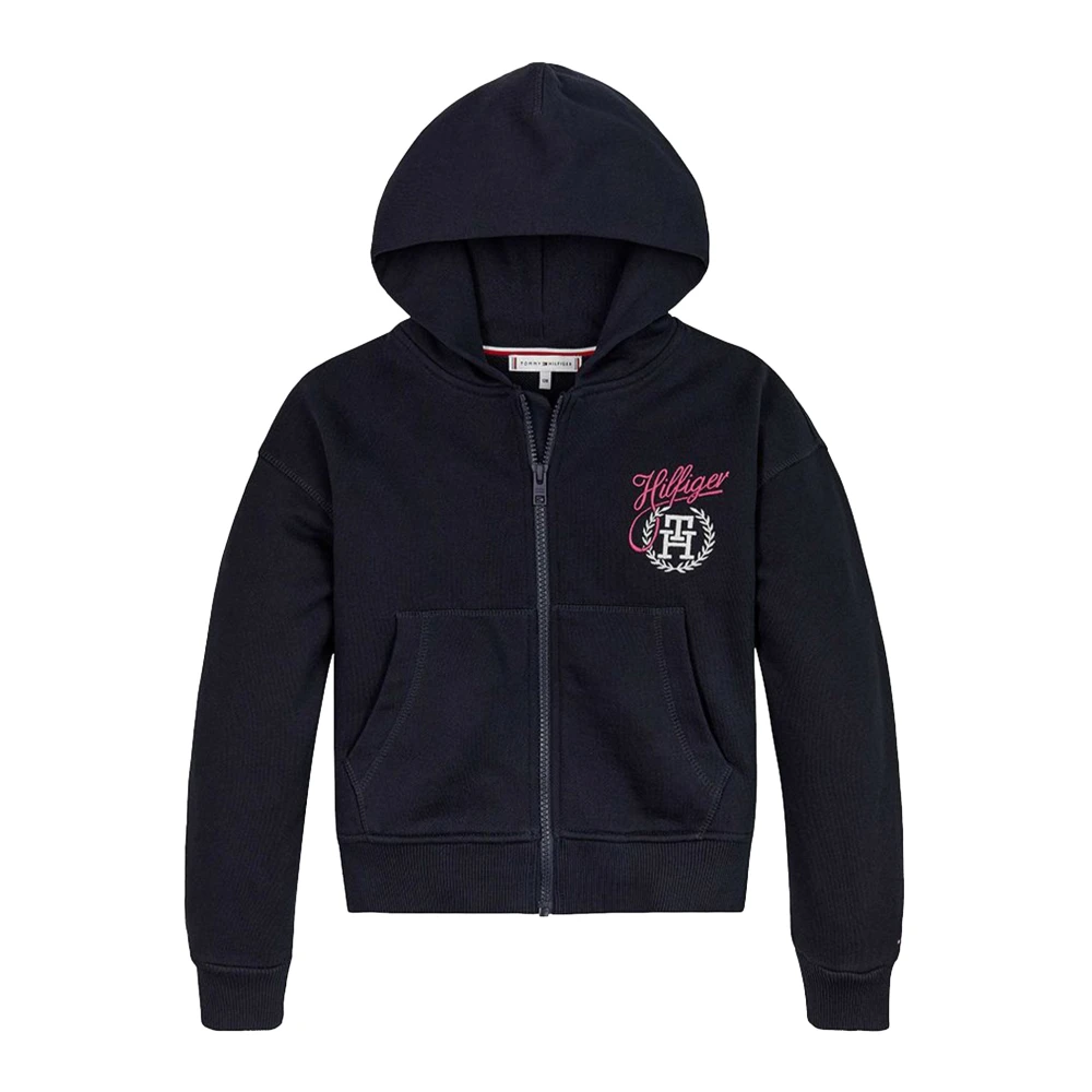 Tommy Hilfiger Broderad Full Zip Hoodie Black, Pojke