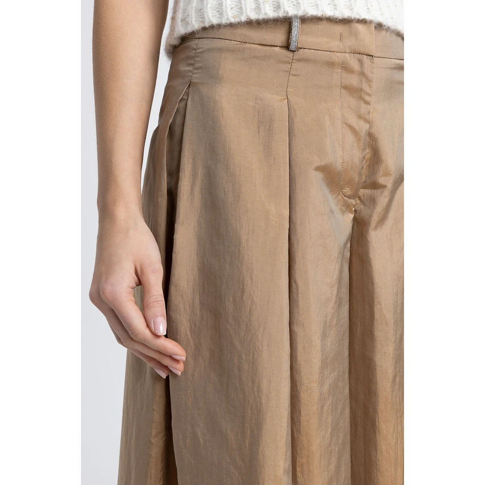 PESERICO Lichte zijdeblend wijde pijpen broek Brown Dames
