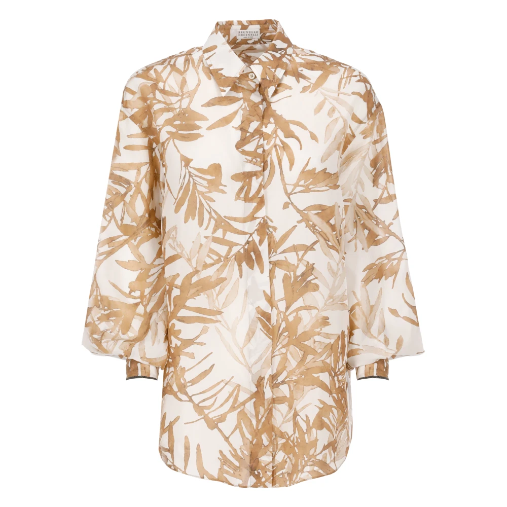 BRUNELLO CUCINELLI Beige Zijden Shirt met Kraag Beige Dames