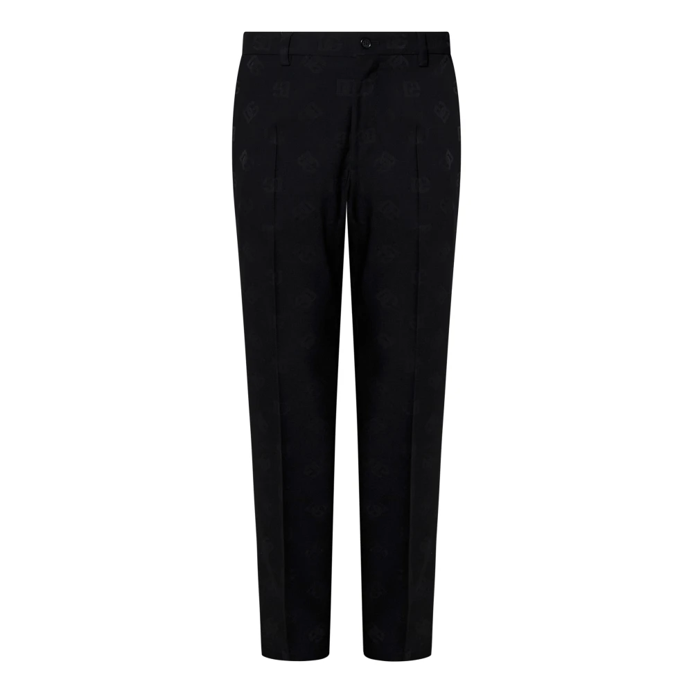 Dolce & Gabbana Zwarte Jacquard Logo Regular Fit Broek Black Heren