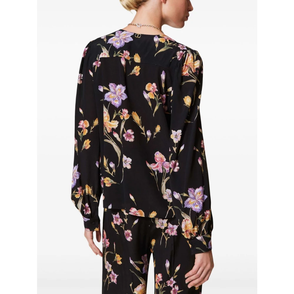Twinset Zwart V-hals Shirt Lange Mouwen Multicolor Dames