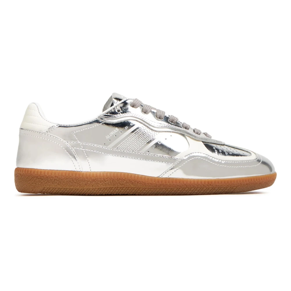 Alohas Zilveren Leren Sneakers met Katoenen Decoraties Dames Schoenen Grijs