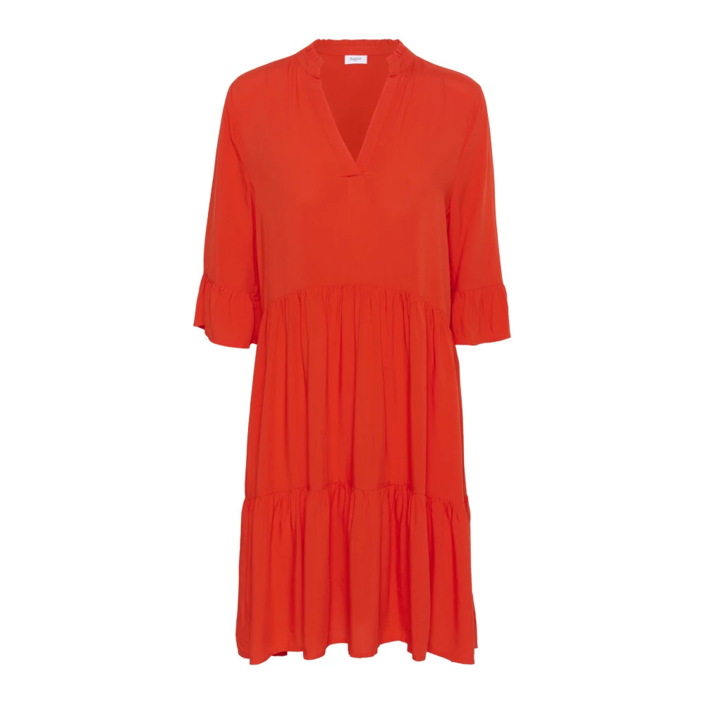 Saint Tropez, Midi Dresses, female, Red, M, Flounce Dress with V-Neck Print