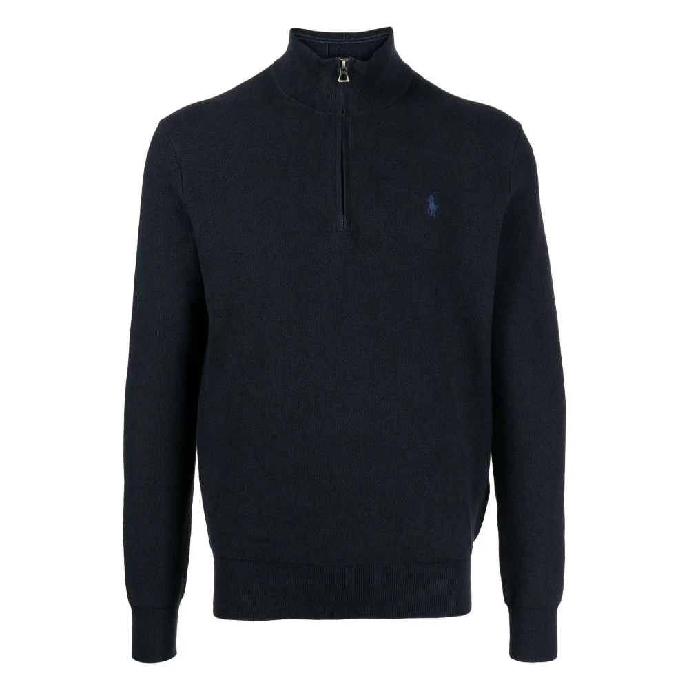 Polo Ralph Lauren Herren Blau Baumwollpullover Mit Kurzem Reißverschluss Am Stehkragen