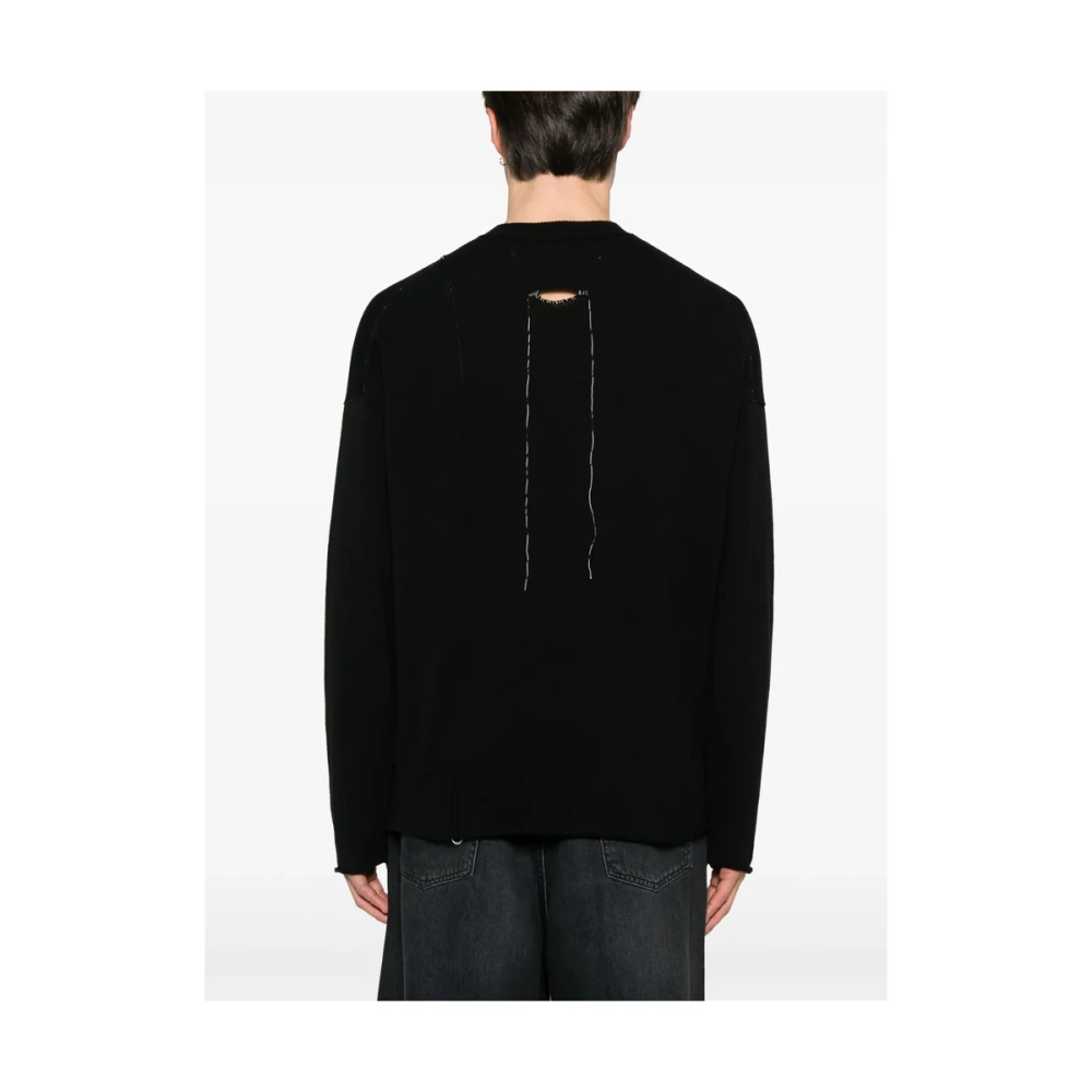 Isabel Benenato Zwarte Gescheurde Drop Shoulder Trui Black Heren