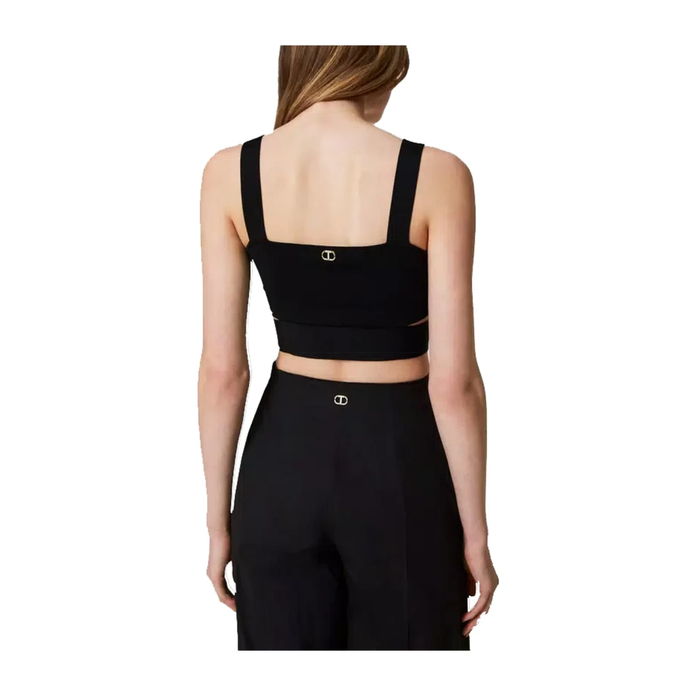Twinset Gebreide Crop Top met Zijuitsparingen Black Dames