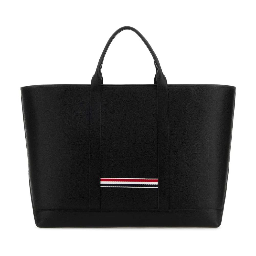 Thom Browne Stijlvolle zwarte leren boodschappentas Black Heren