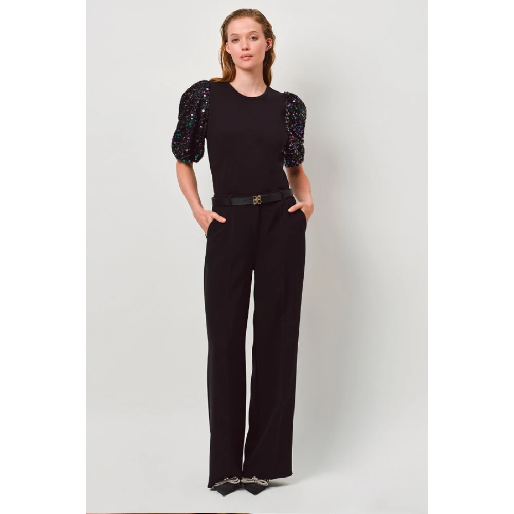Dante 6 Zwart Paillet Pofmouw Katoenen Top Black Dames