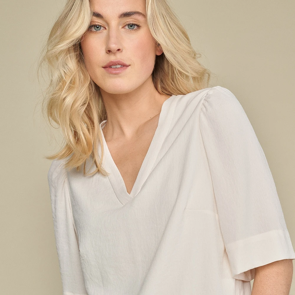 Marie Méro Ecru V-Hals Blouse Tuniek Beige Dames