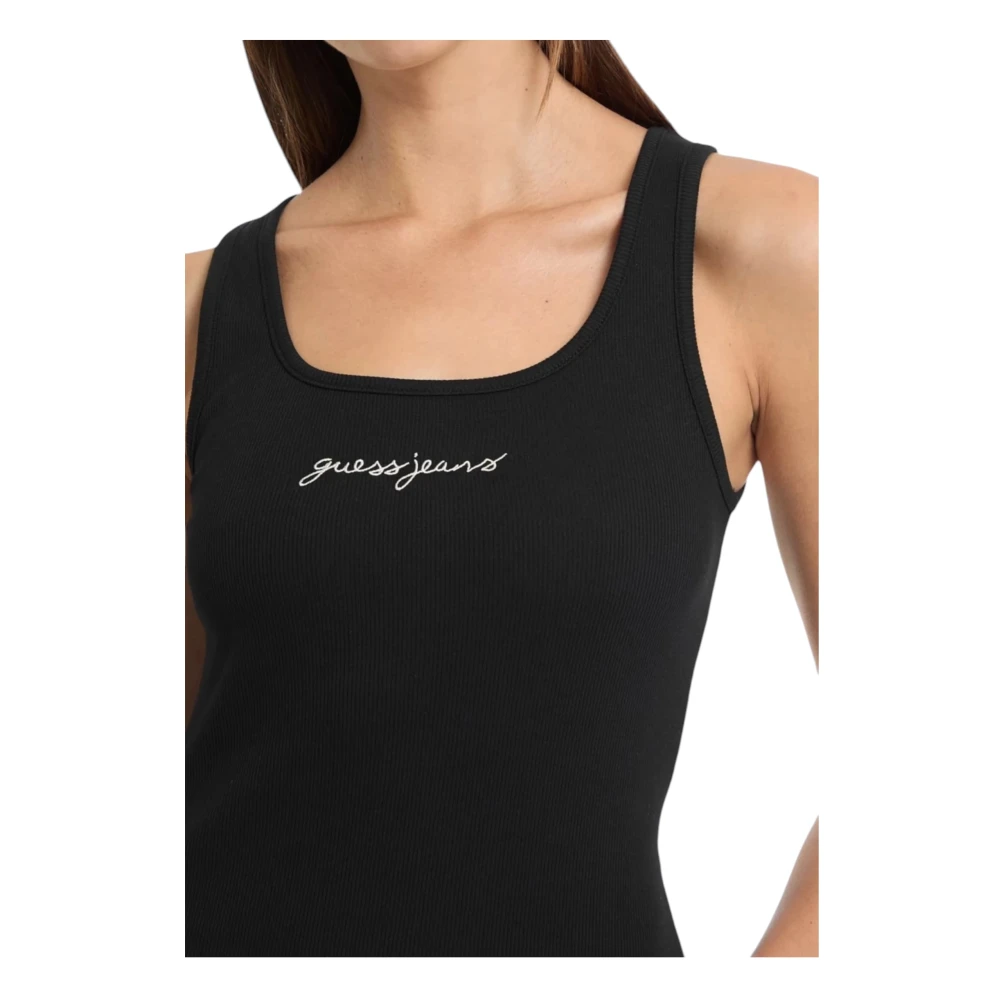 Guess Organische Katoenen Geribbelde Tanktop Black Dames