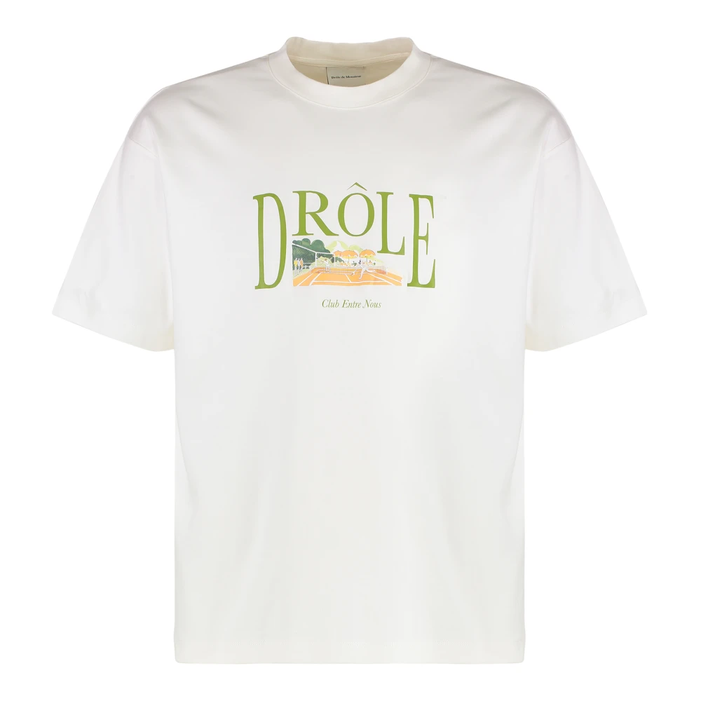 Drole de Monsieur Katoenen Crew-neck Tennis Court T-shirt White Heren