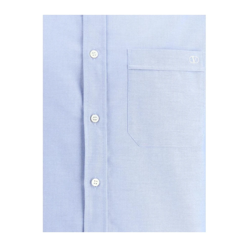 Valentino Geborduurde Zak Katoenen Overhemd Blue Heren