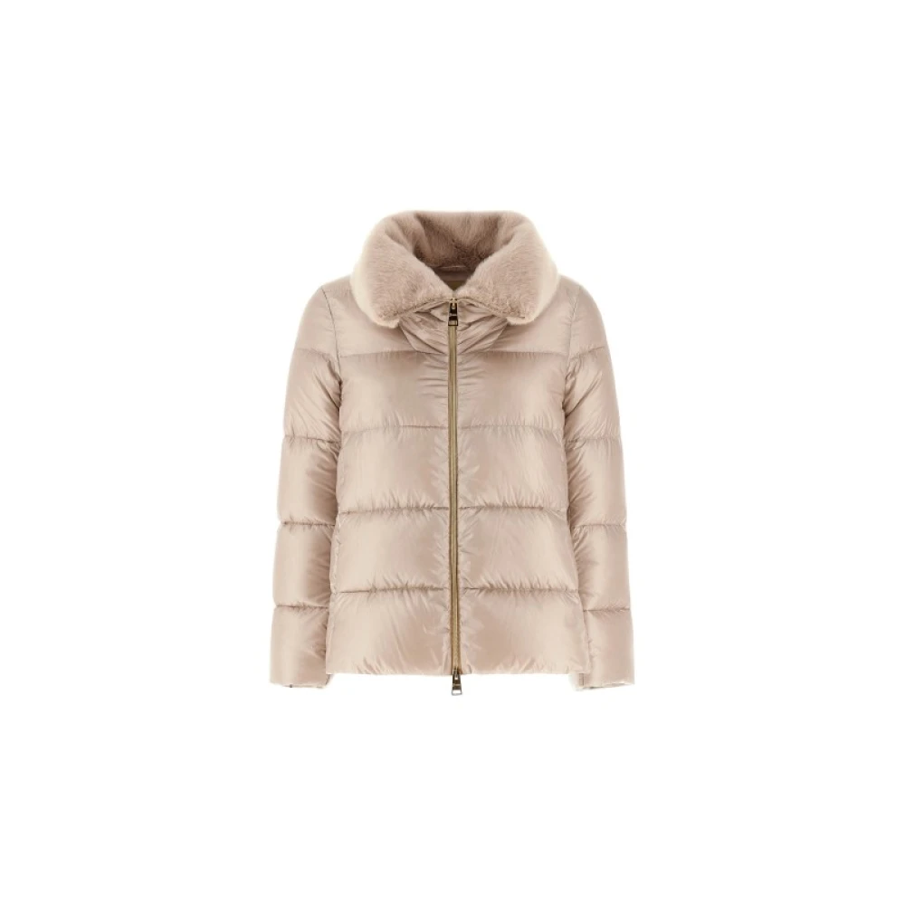 Herno Ultralichte donsjas met imitatiebont Beige Dames