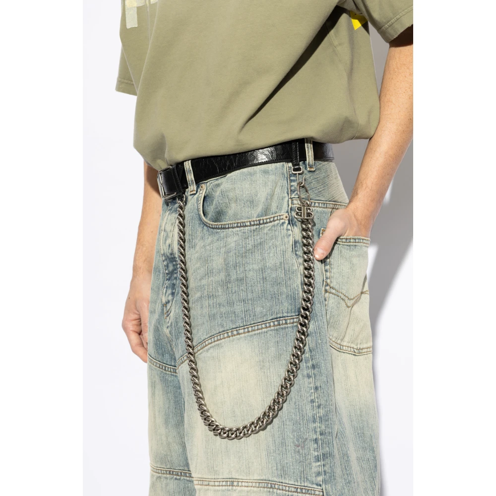 Balenciaga Leren Riem met Ketting Black Heren