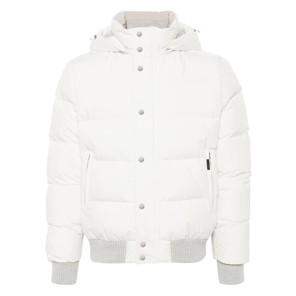 Moorer Witte Bomberjack met Capuchon White Heren