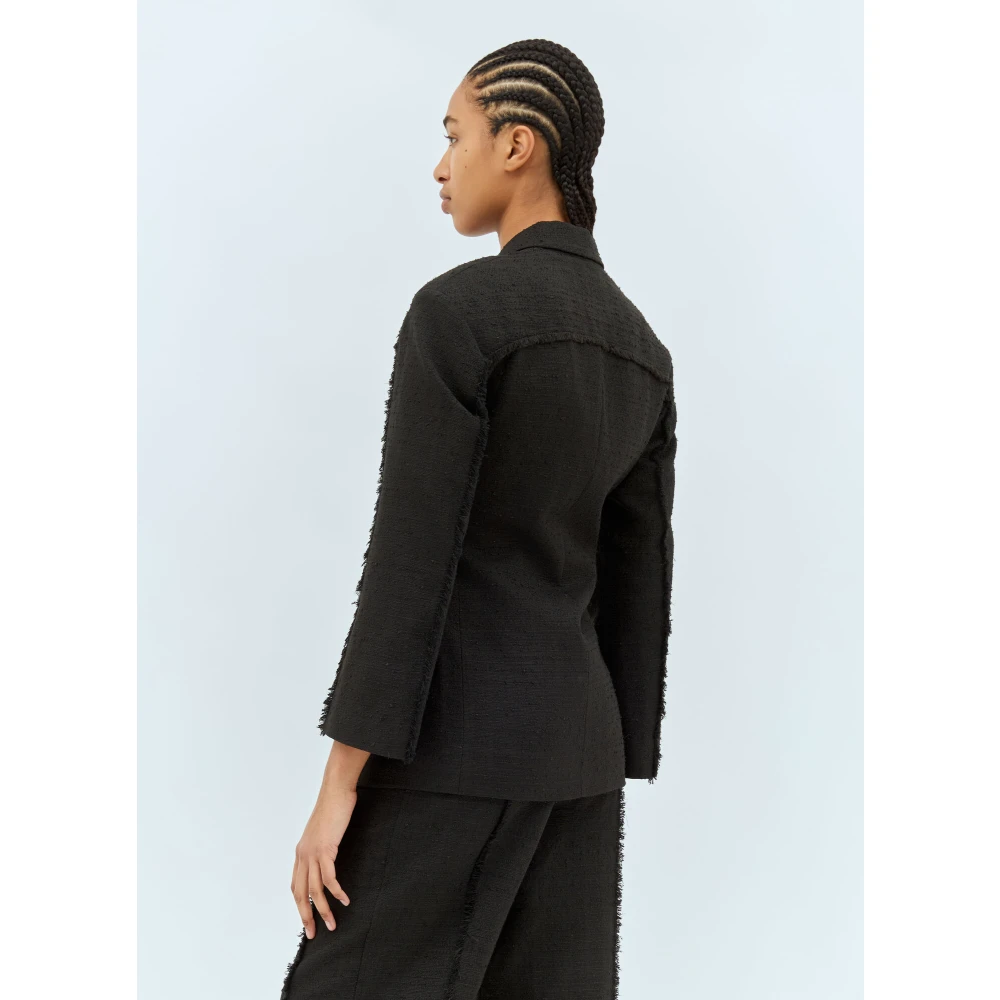 Ganni Gefranjerde Tweed Blazer Black Dames