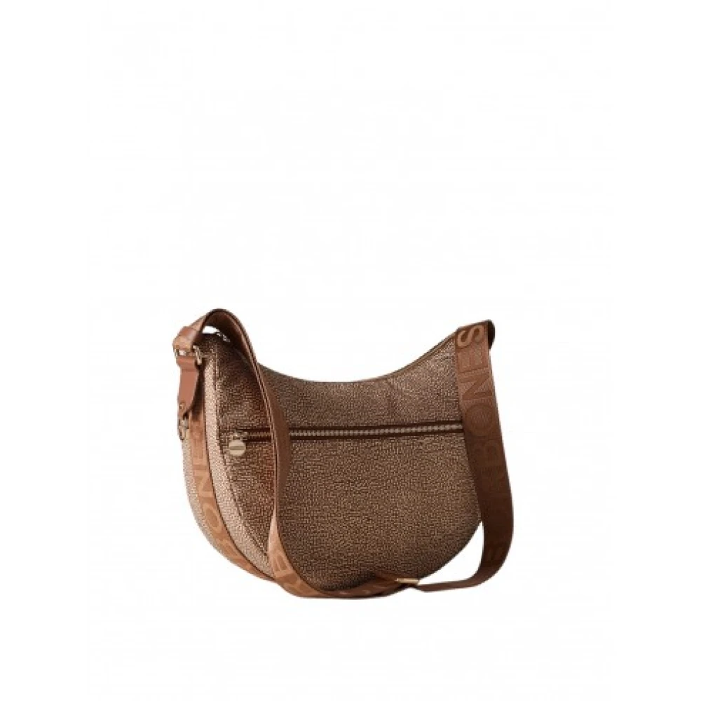Borbonese Beige Bruin Halve Maan Hobo Tas Beige Dames