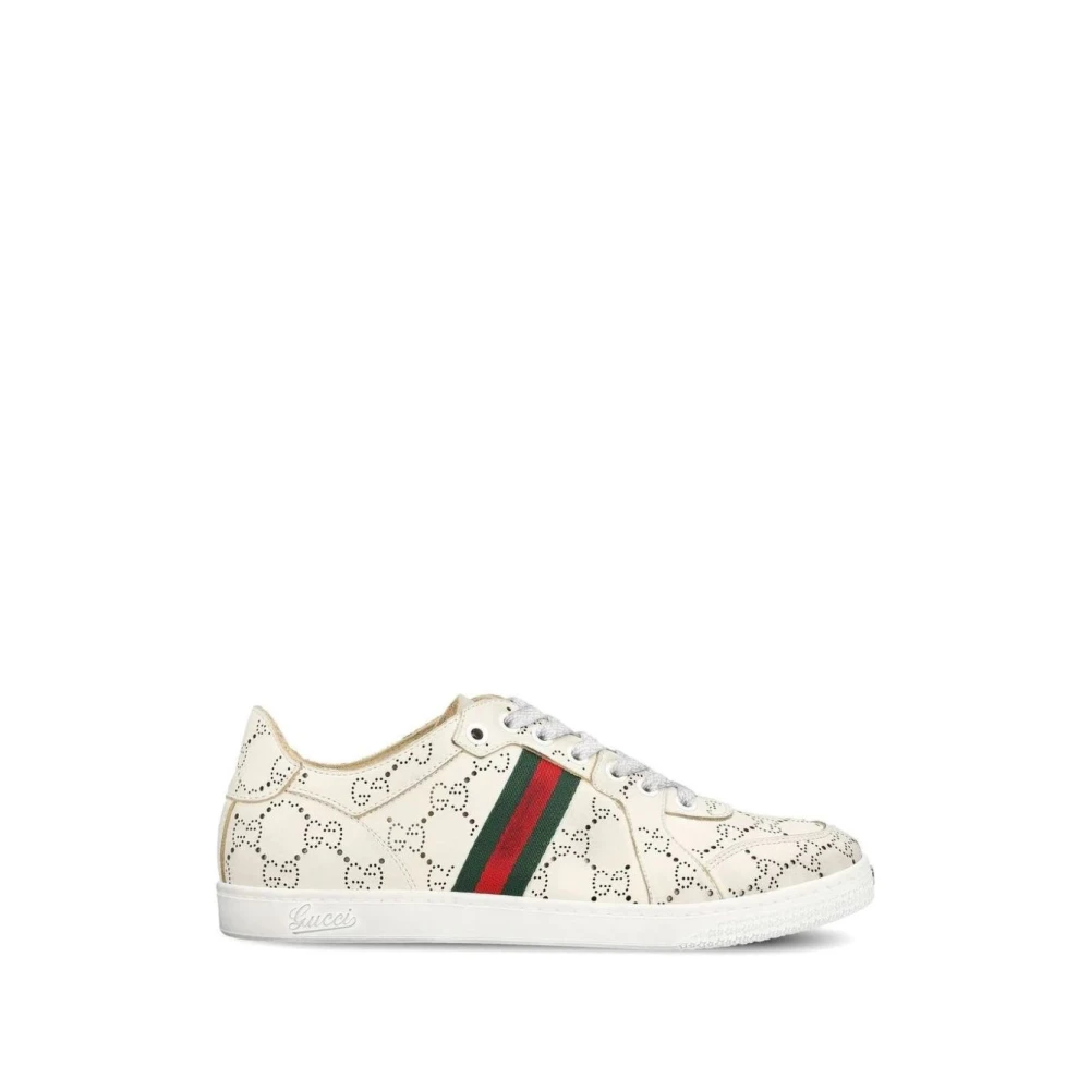 Gucci Women's White Gg Web Stripe Leather Trainers - Sneakers - 5 Uk - Shoes