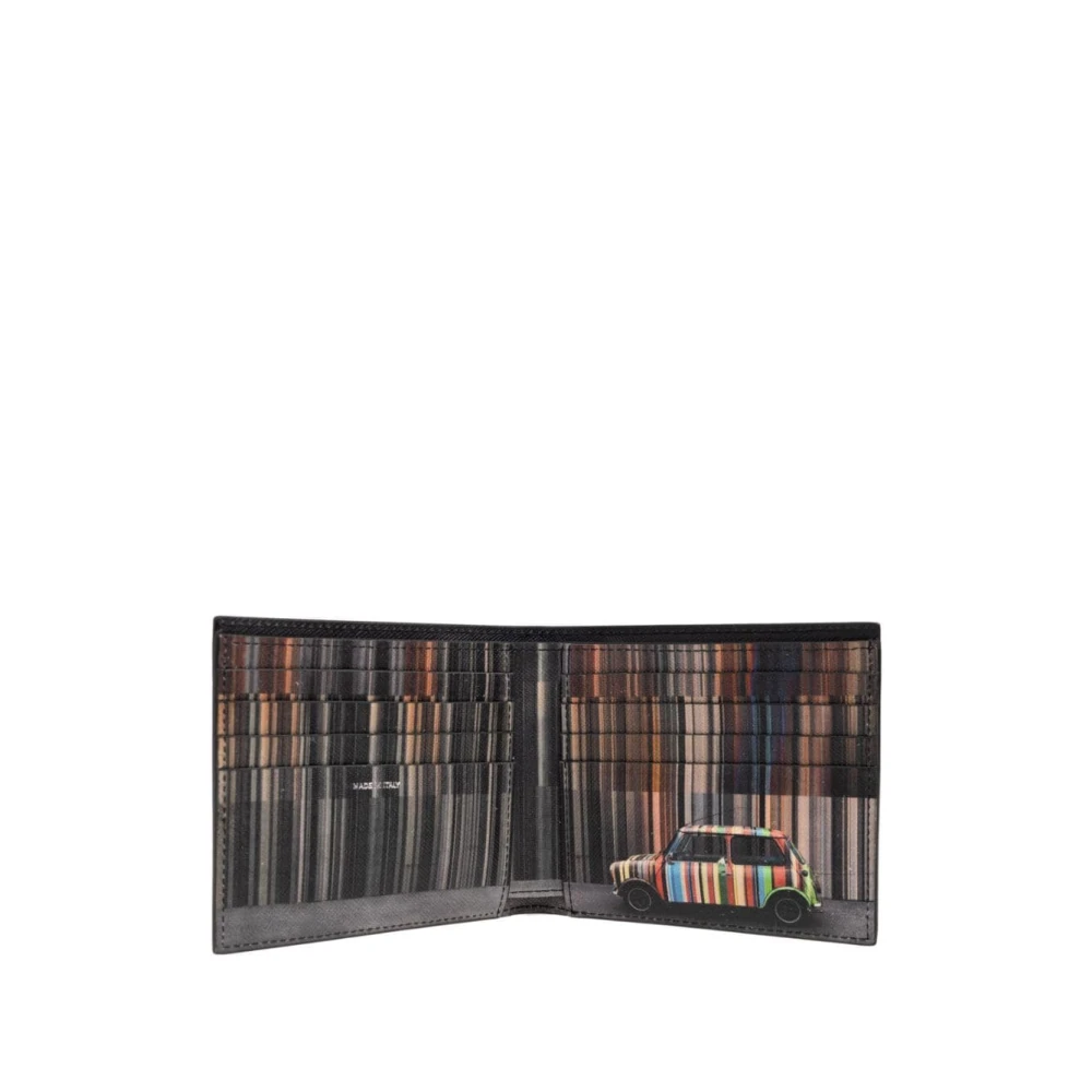 PS By Paul Smith Grafische Print Leren Portemonnee Nero Black Heren