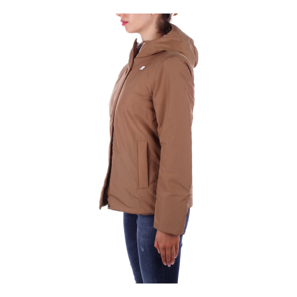 K-way Hooded jas met voorlogo rits Brown Dames