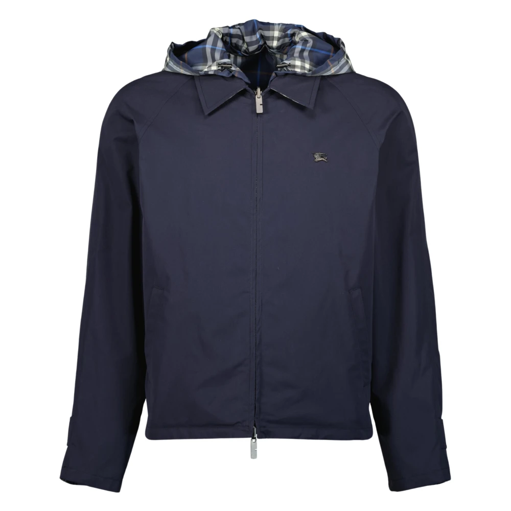 Burberry Men's Blue Light Jackets, L, Reversible Check Cotton Jacket