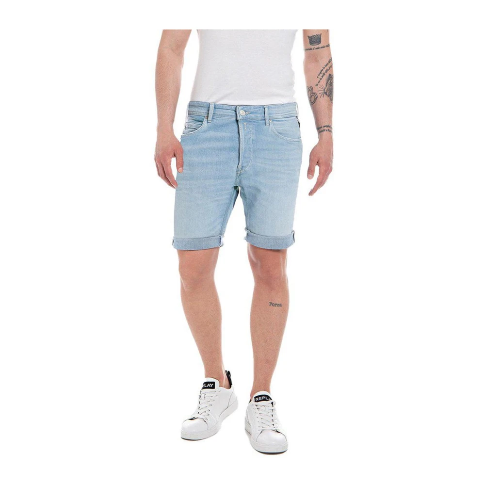 Blå Bomull Bermuda Shorts med Elastan