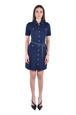 Belted Pleated Shirt Dress