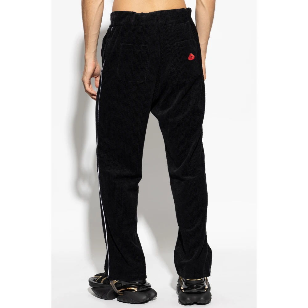 Balmain Broek met monogram in fluwelen afwerking Black Heren