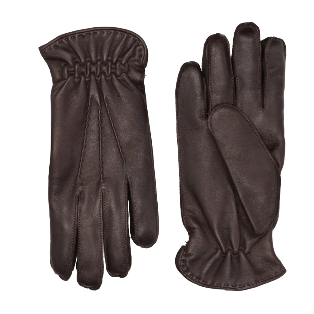 Orciani Bruin Leren Handschoenen met Cashmere Voering Brown Heren