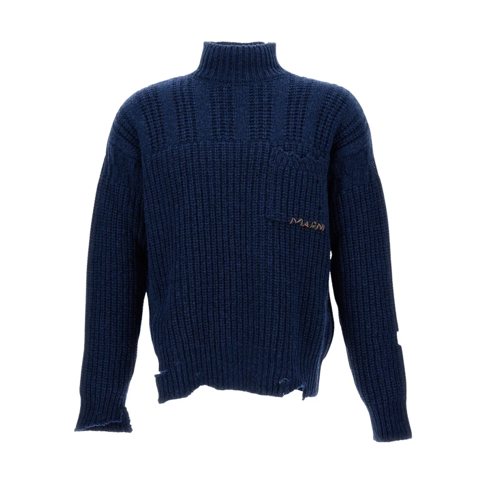 Marni Men's Blue Turtlenecks, S, Cable-Knit Turtleneck Jumper