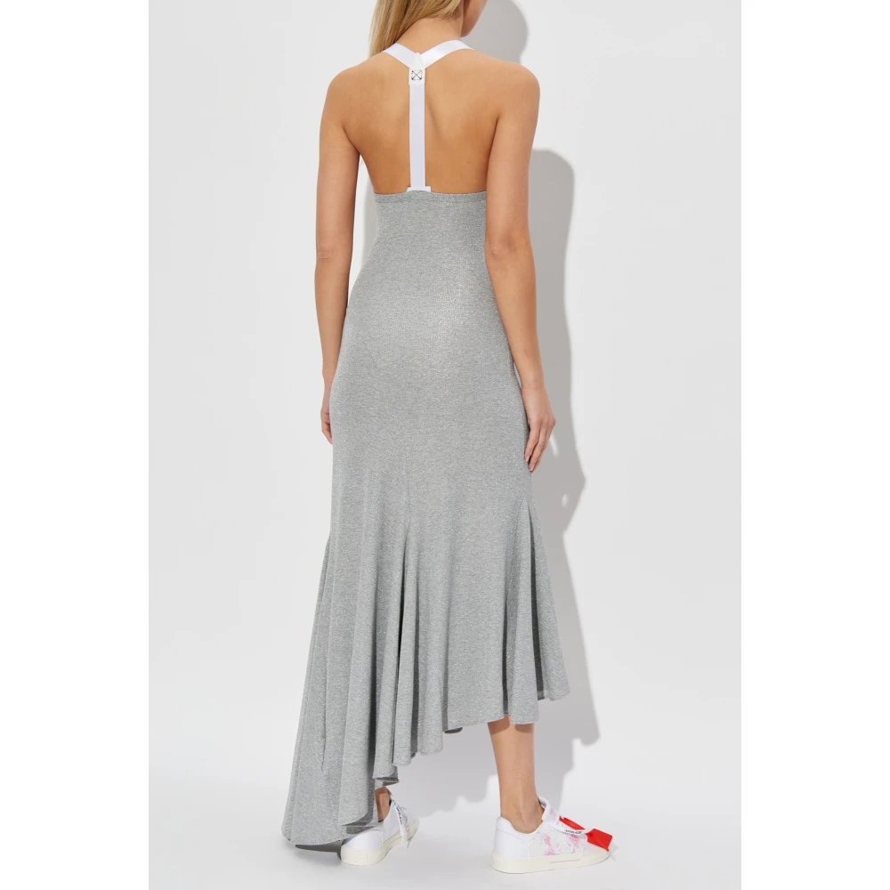 Off White Geribbelde off-shoulder jurk Gray Dames