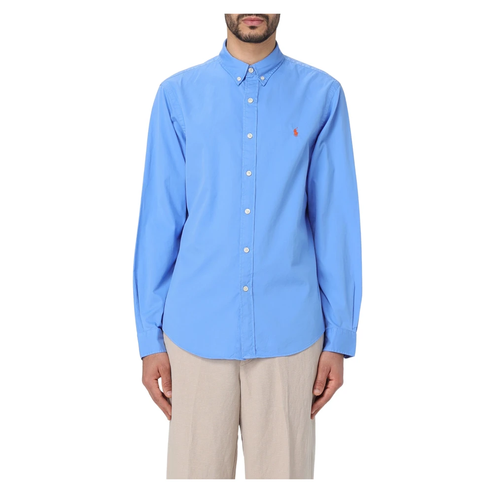 Ralph Lauren Slim-Fit Button-Down Katoenen Twill Overhemd Blue Heren