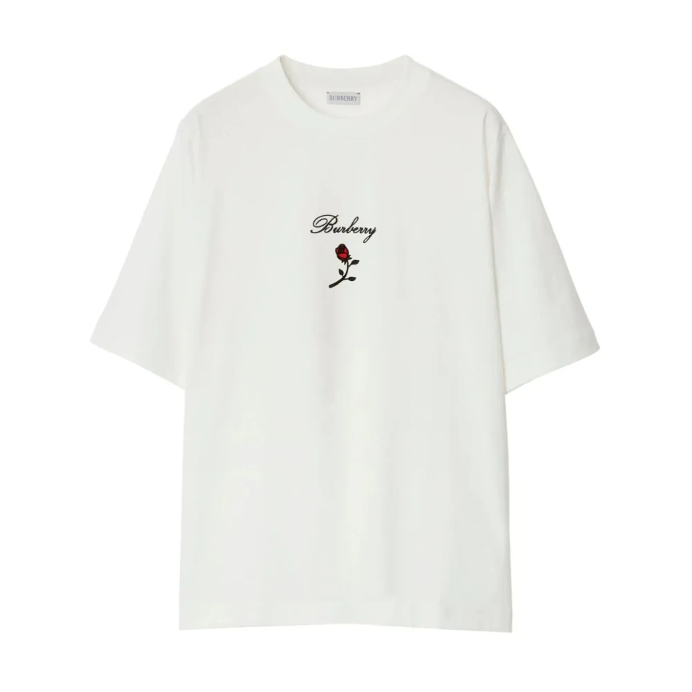 Burberry Geborduurde Roos Crewneck T-shirts en Polos White Dames