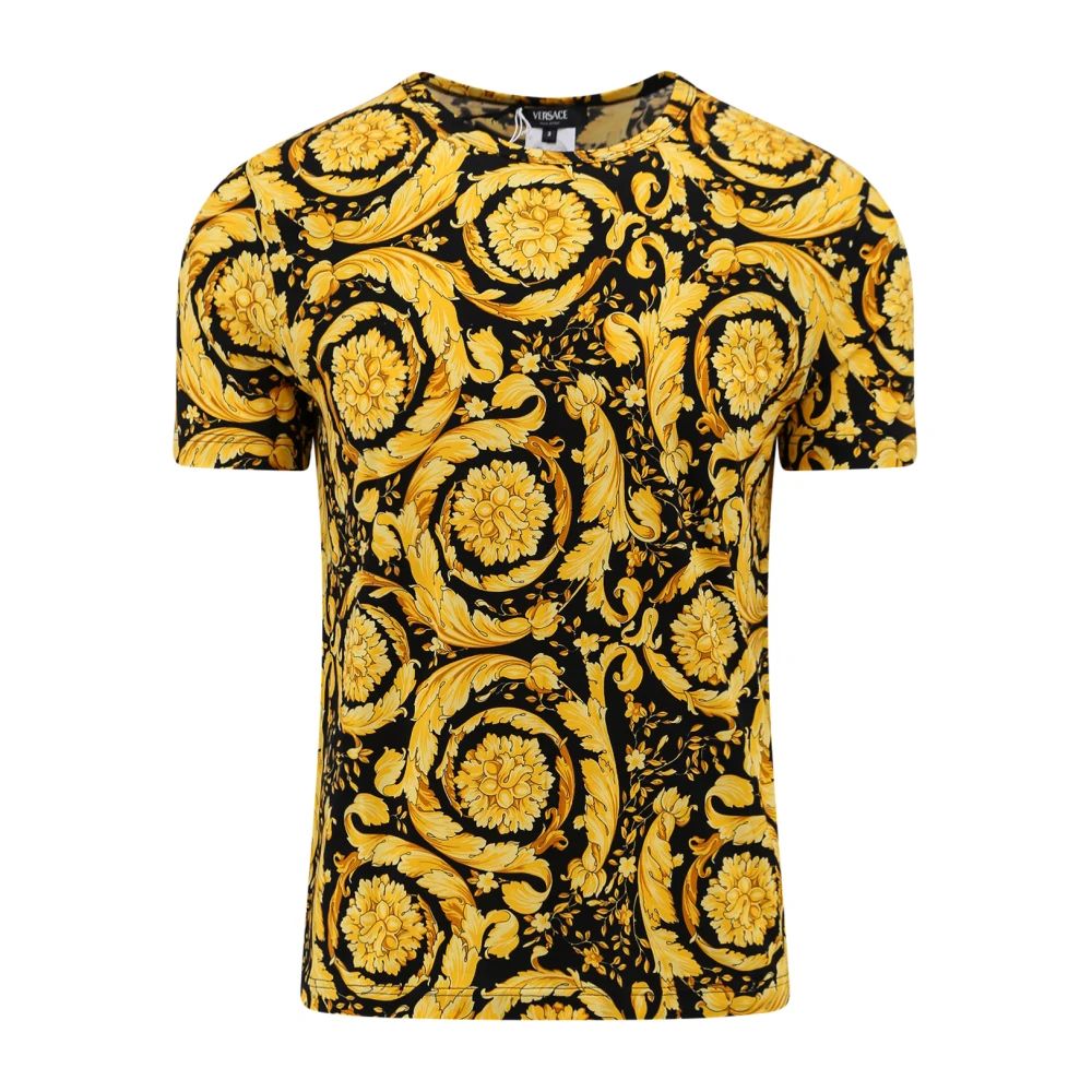 Versace Barocco Print Katoenen T-Shirt Yellow Heren