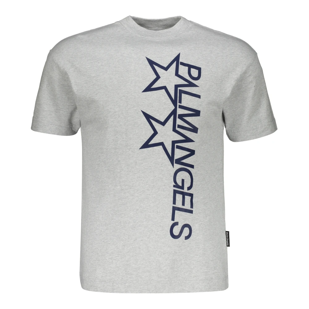Palm Angels Logo Print Katoenen T-shirt Gray Heren