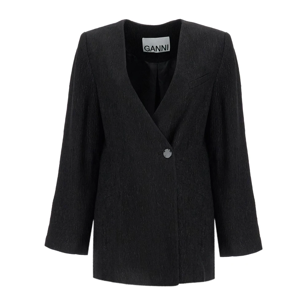 Ganni Gestructureerde Jacquard Blazer Black Dames