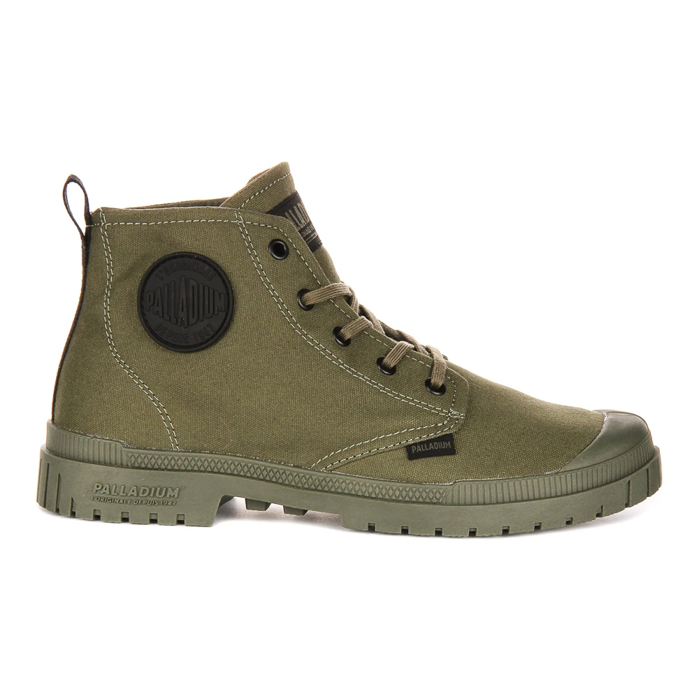 Palladium Men's Green Lace-Up Boots, 3 Uk, Canvas Ankle Boots In Olive