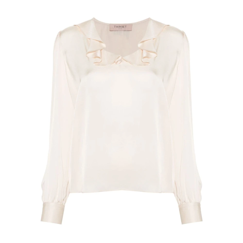 Twinset Ruche Kraag Roze Satijnen Blouse Pink Dames