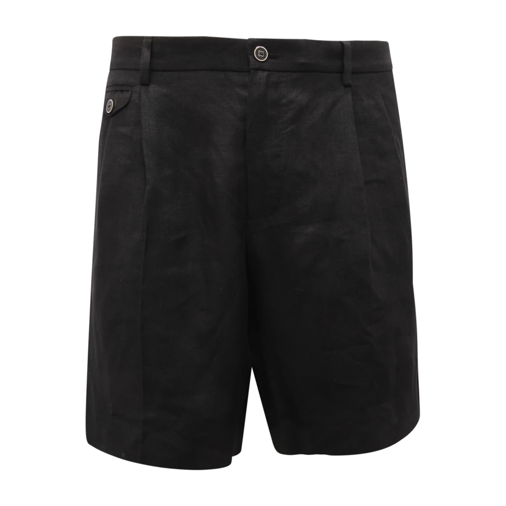Dolce & Gabbana Mannelijk Zwart Korte Broeken Heren, L, Linnen, Linnen Bermuda Shorts Made In Italy