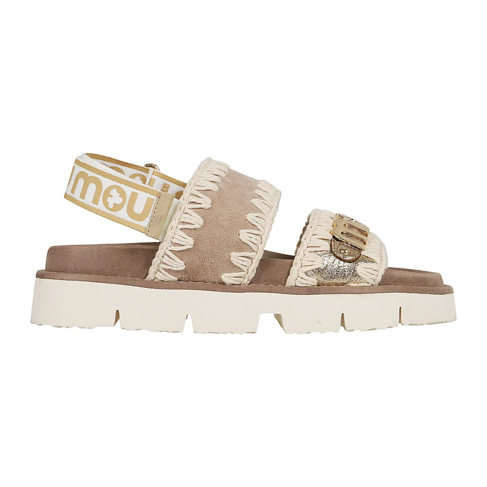 Mou Women's Beige Flat Sandals, 6 Uk, Metallic Leather Sandals