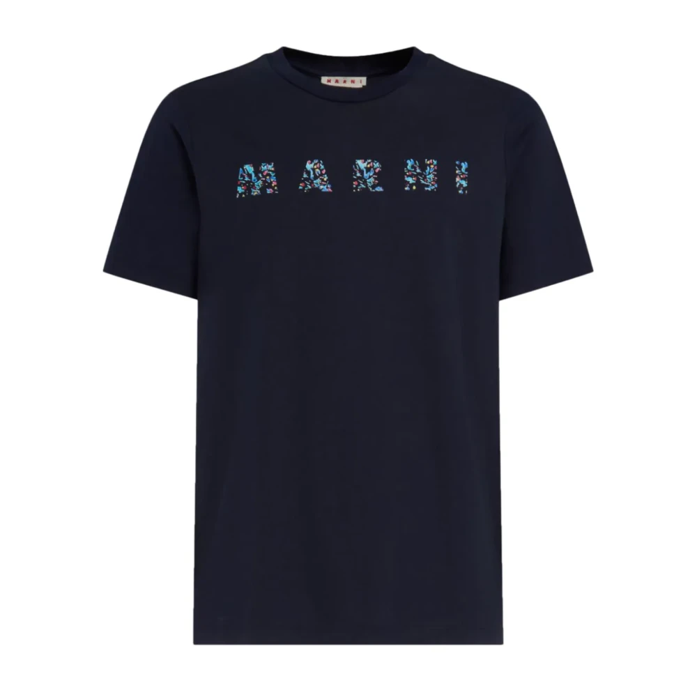 Marni Navy Logo T-Shirt Blue Heren