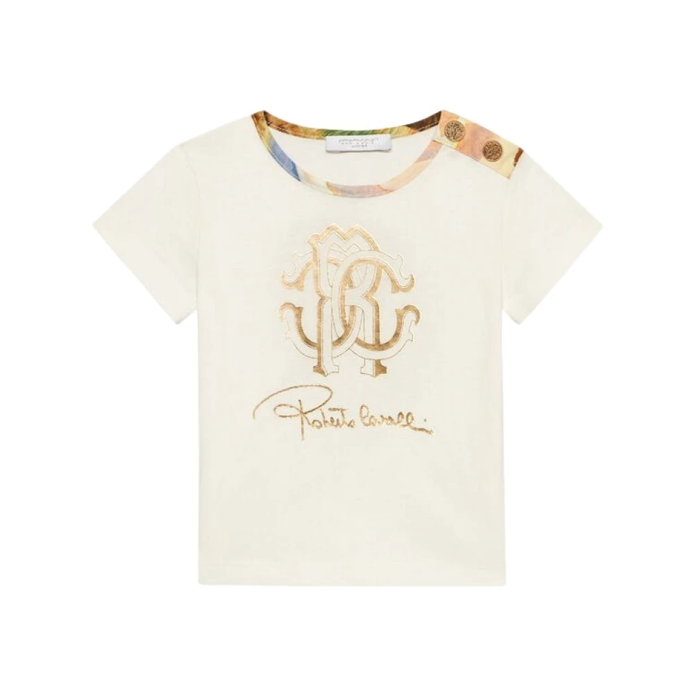 Roberto Cavalli Multicolor Kids Short Sleeve T-Shirts, Female, 2 Y, Golden Monogram Safari Print T-Shirt