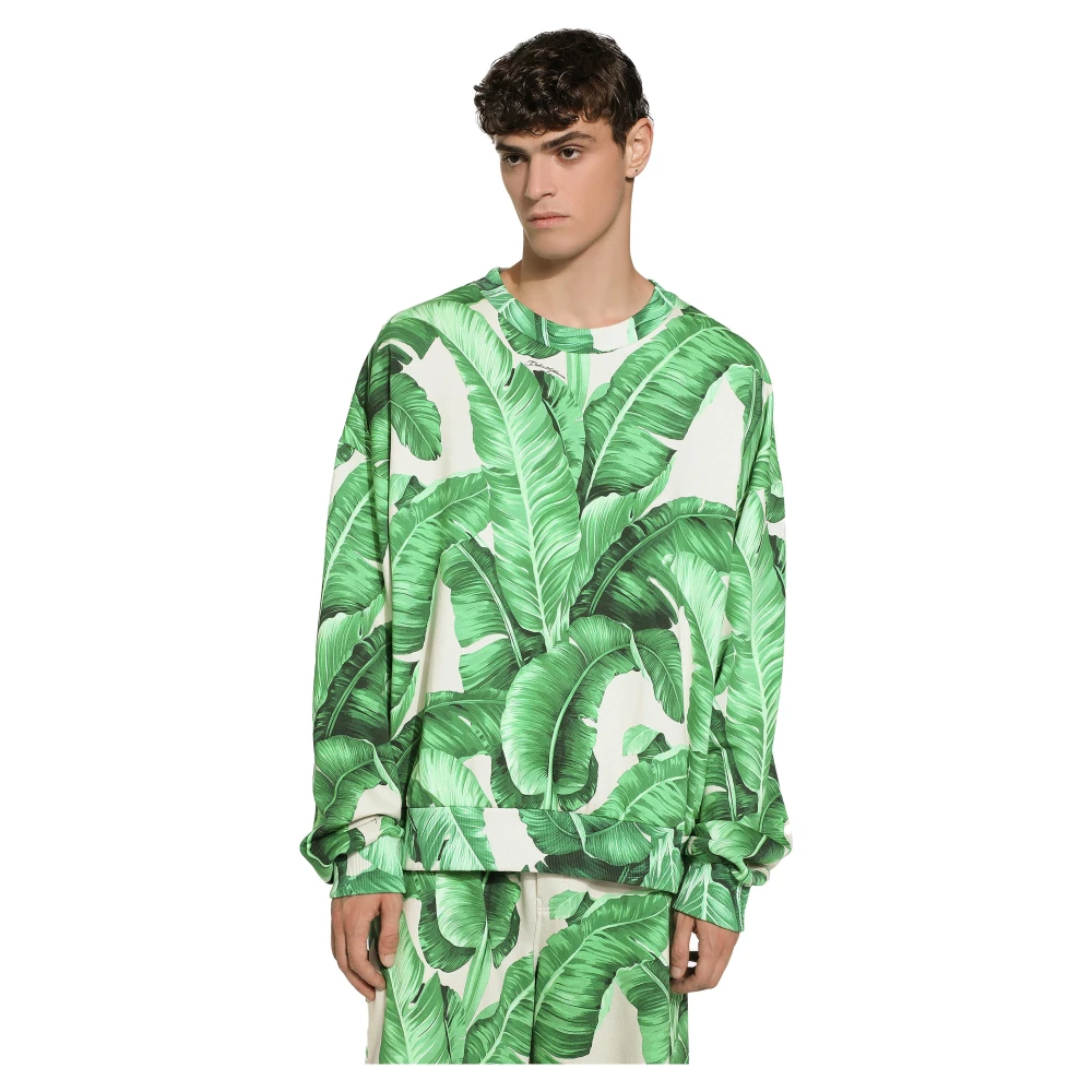 Dolce & Gabbana Grafische Print Katoenen Sweatshirt Green Heren