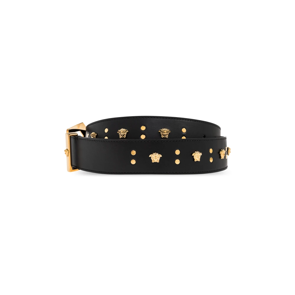Versace Leren riem met applicaties Black Heren