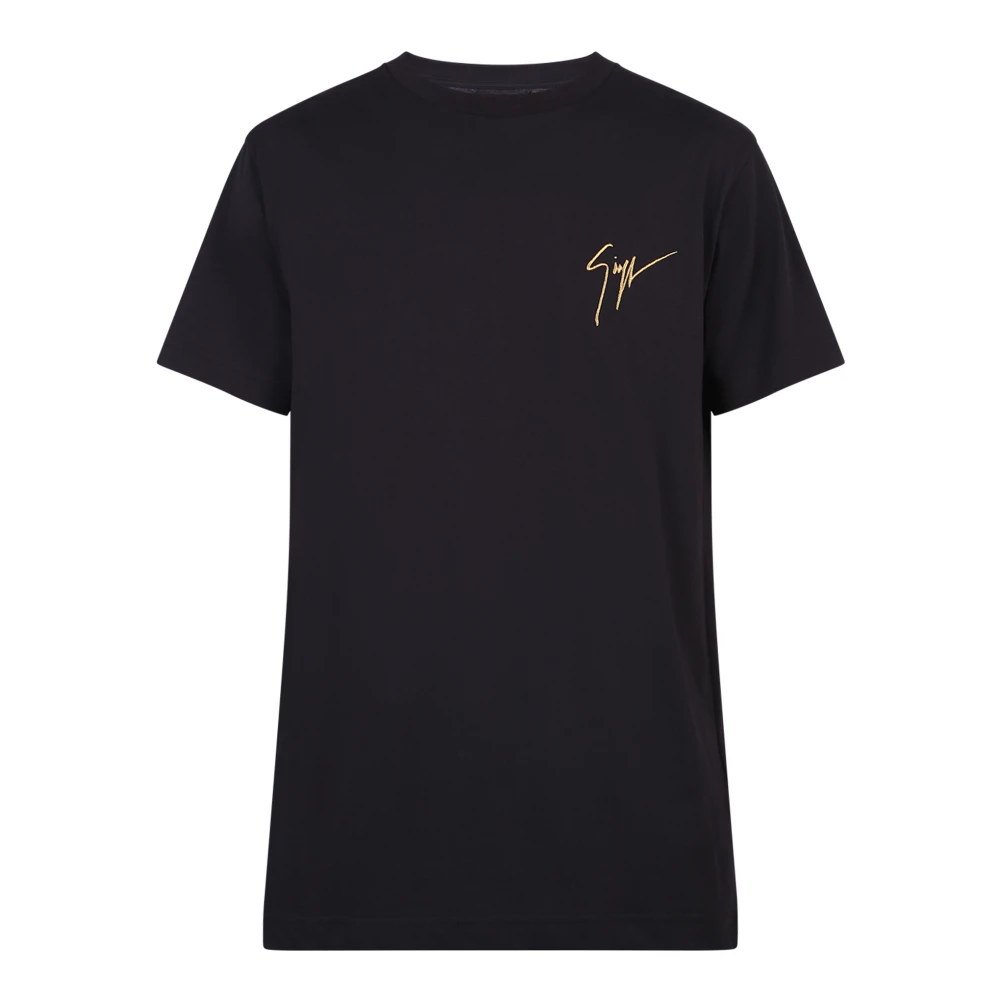 giuseppe zanotti Zwart Katoen Logo Geborduurd T-Shirt Black Heren