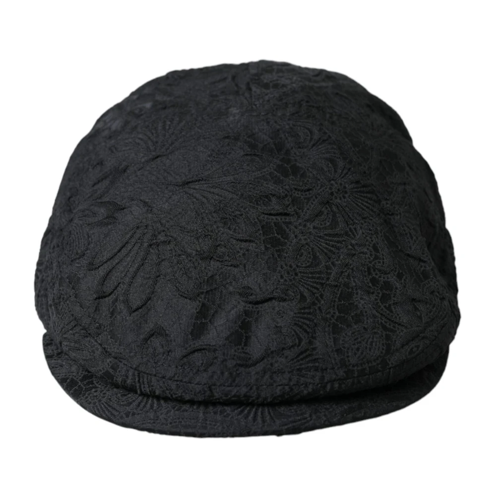 Svart Blomstret Brokade Newsboy Cap