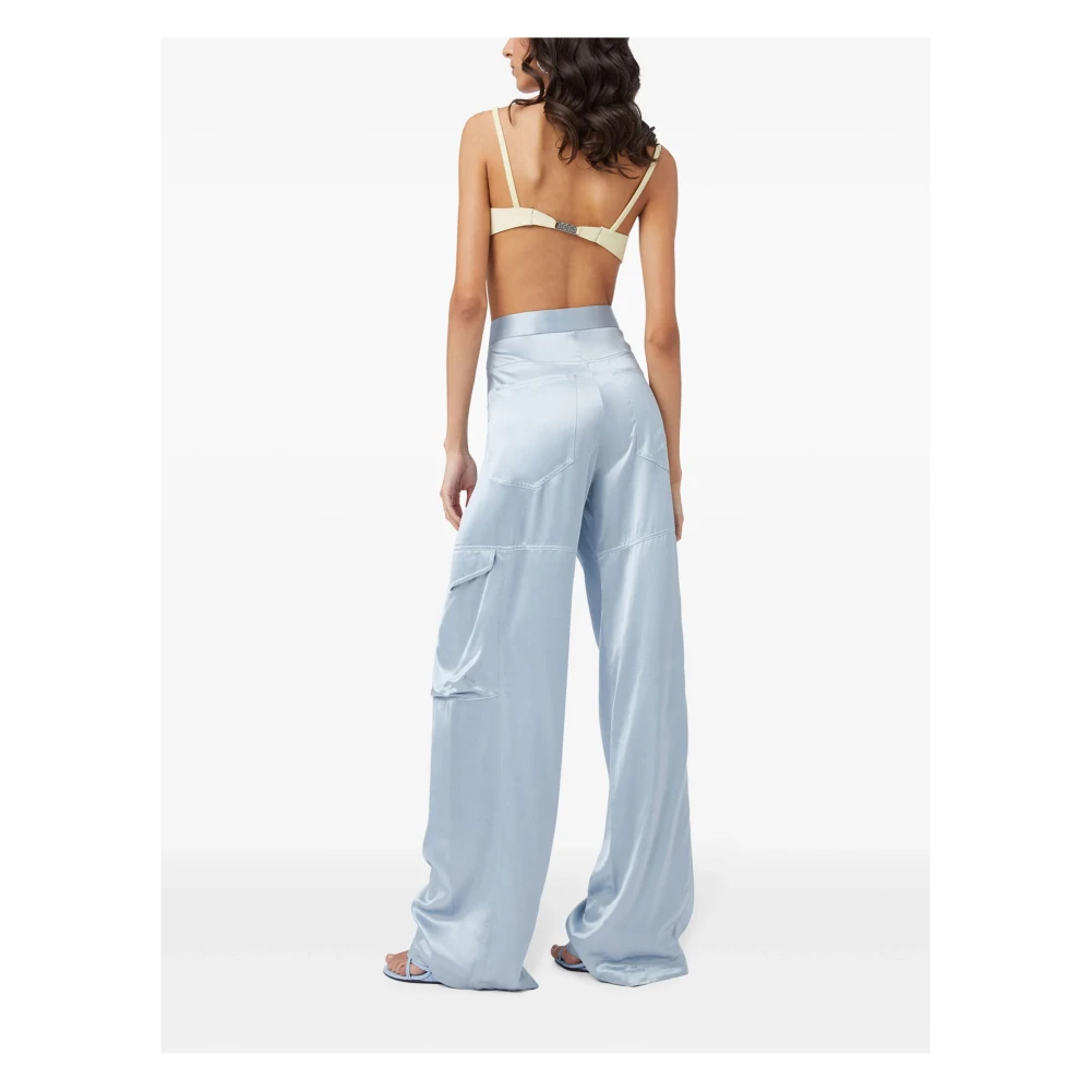 Gcds Blauwe Satijnen Cargo Broek Blue Dames