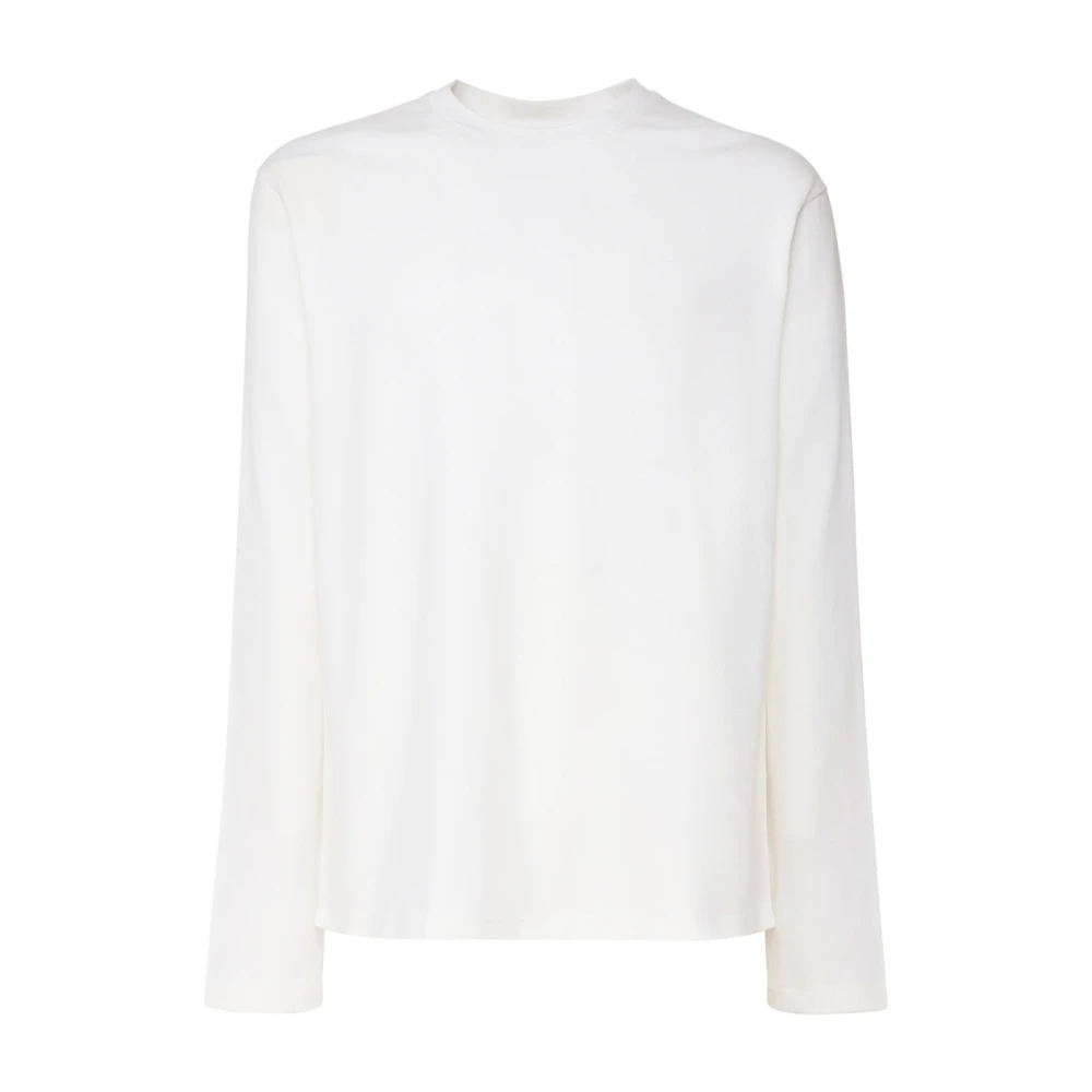 Jil Sander Monochrome Katoenen Trui met Geribbelde Ronde Hals White Heren